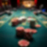 Strategic cash poker table with chips and cards