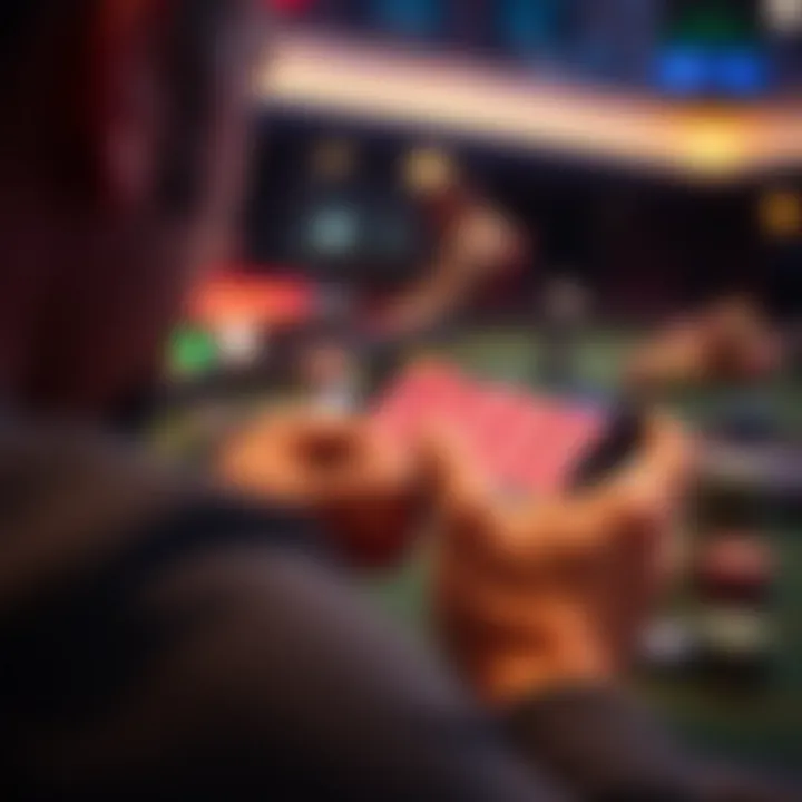 Player strategizing on a mobile device with casino app open