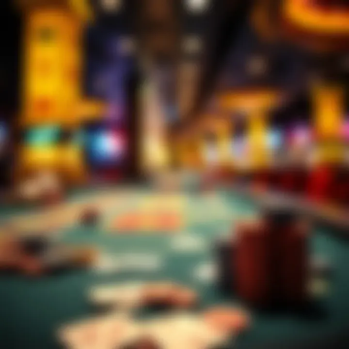 A close-up of a gaming table filled with chips and cards, emphasizing the excitement of gameplay.