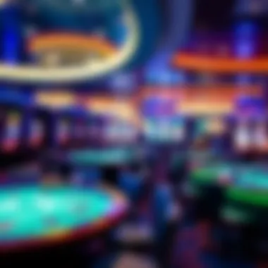 Luxurious casino floor with vibrant gaming tables
