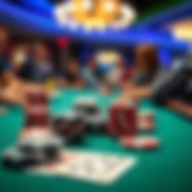 Detailed View of Poker Chips and Cards in Action Close-up of poker chips and cards on a tournament table