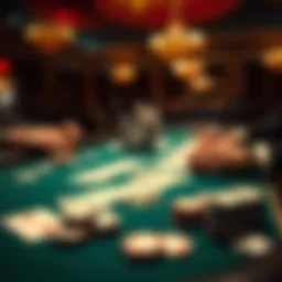 An intricate layout of a poker table with cards and chips