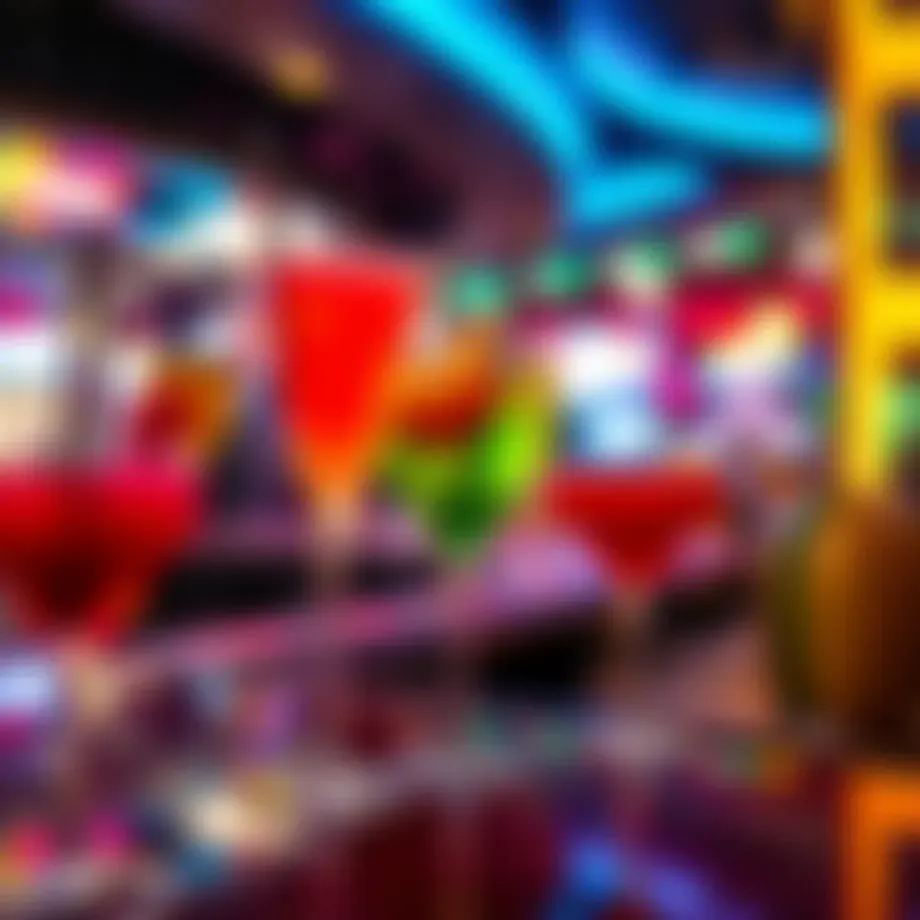A vibrant bar with colorful cocktails