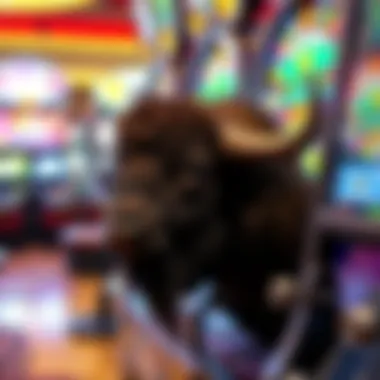 A close-up view of a buffalo machine in action with colorful graphics