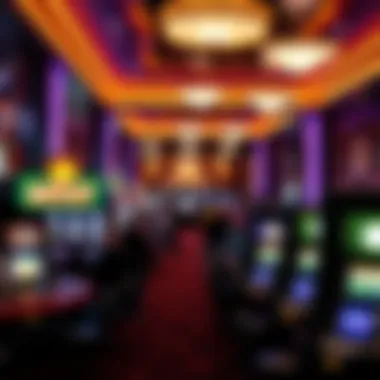 Exciting Casino Floor A bustling casino floor filled with excitement and gaming activity