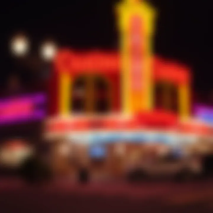 Vibrant casino exterior showcasing bright lights and signage