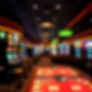 Interior view of a lively gaming floor with various tables and slot machines