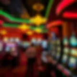 A vibrant casino floor filled with gaming tables and slot machines