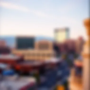 A panoramic view of Downtown Grand Vegas showcasing its historic architecture juxtaposed with modern skyscrapers