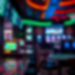 Interior view of DraftKings Casino showcasing gaming tables and digital screens