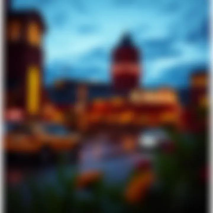 Overview of the casino's exterior at dusk