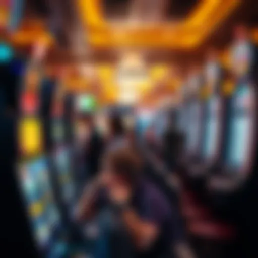 Engaging Casino Atmosphere A vibrant casino scene showcasing slot machines and players engaging.