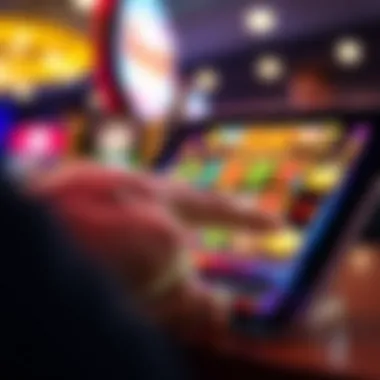 Engaging with Mobile Slot Games Close-up of a finger tapping on a tablet screen playing slot games