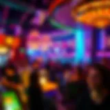 A breathtaking view of a lively club scene with colorful lights and energetic atmosphere