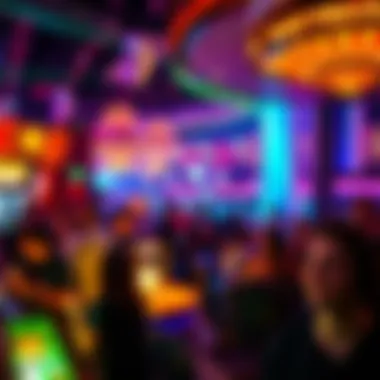 A breathtaking view of a lively club scene with colorful lights and energetic atmosphere