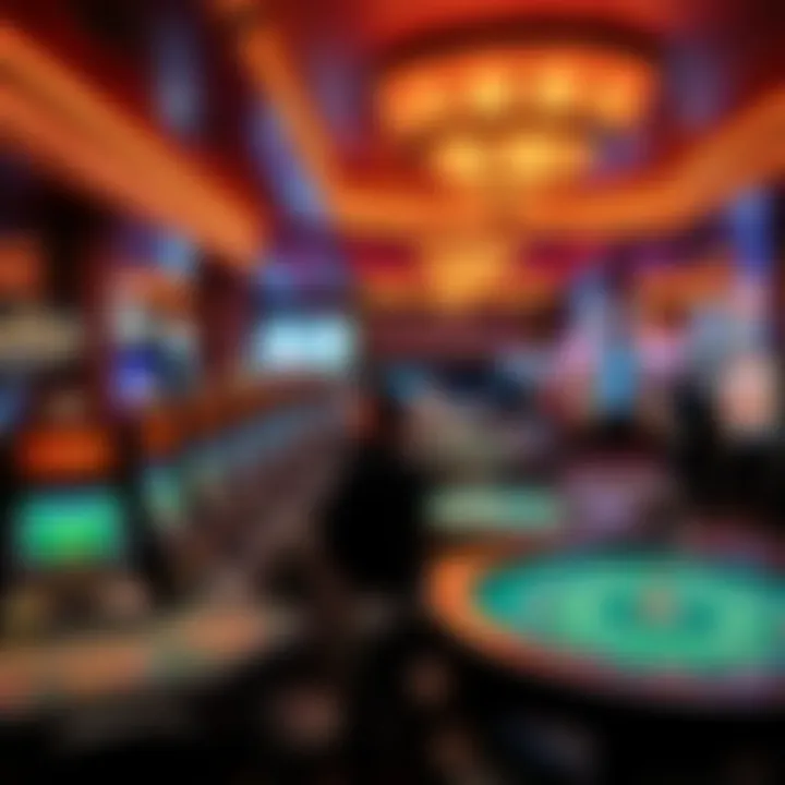 Vibrant atmosphere of a bustling casino floor with various games