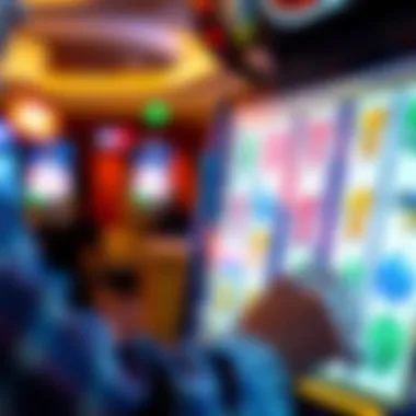 A close-up view of a player interacting with an online slot game interface.