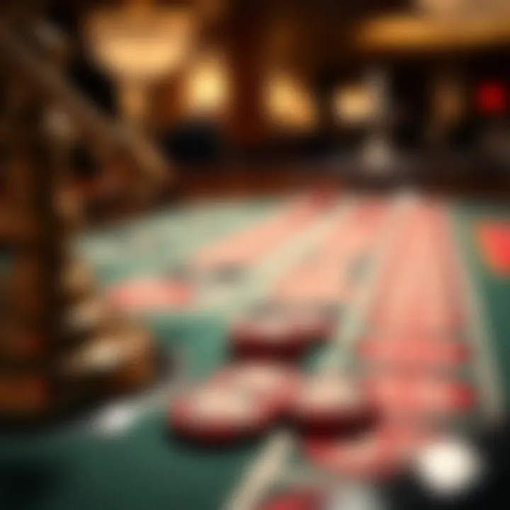 A close-up view of a betting table with chips on numbers