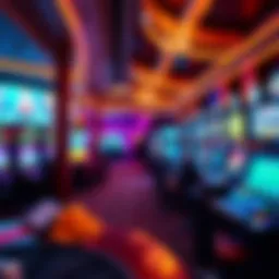 A lively gaming lounge atmosphere with vibrant lights