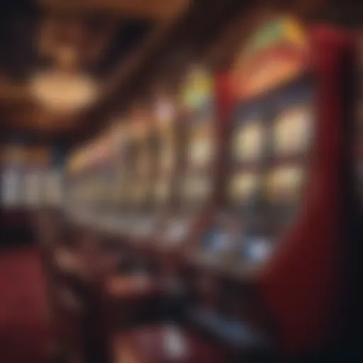 A vibrant depiction of classic slot machines in a luxurious casino environment