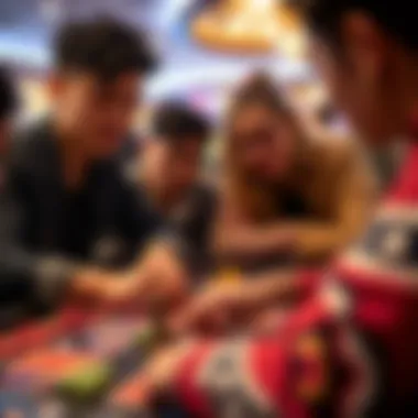 Friends Competing in a Prize Board Game Close-up of a group of friends engaged in a competitive board game for prizes.