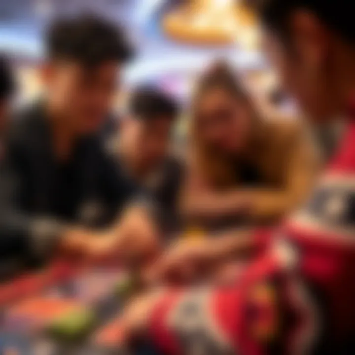 Friends Competing in a Prize Board Game Close-up of a group of friends engaged in a competitive board game for prizes.