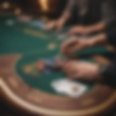 A vibrant poker table setup with chips and cards