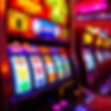 A vibrant slot machine with bright lights and symbols