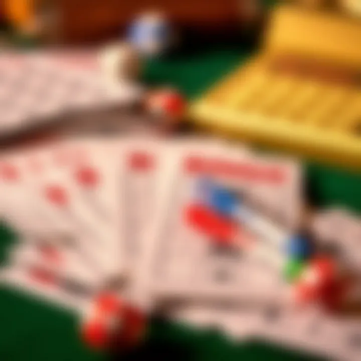 A collection of bingo cards and markers ready for play.