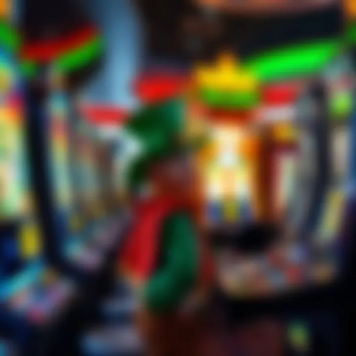 A captivating casino scene featuring slot machines with lucky leprechaun themes