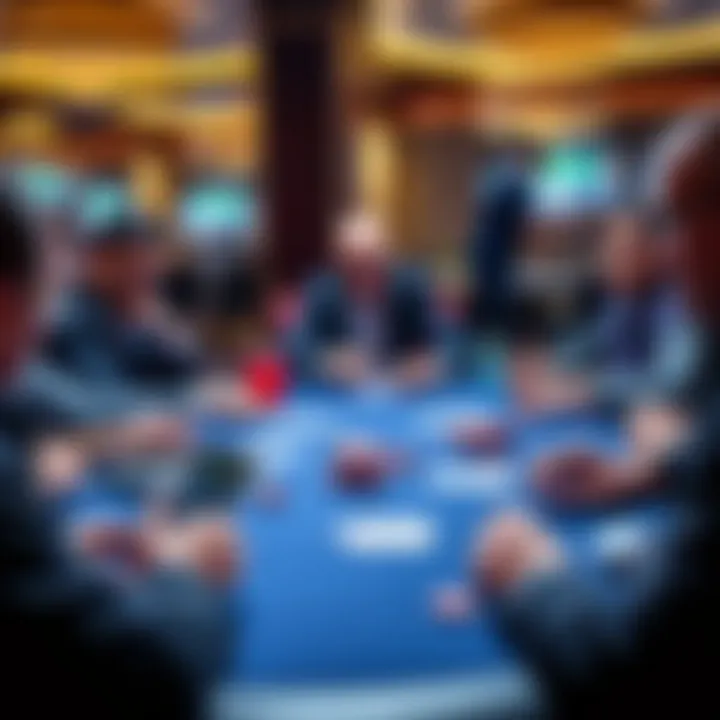 Strategic Poker Table Scene A strategic poker table scene showcasing players deep in thought with calculators in view.