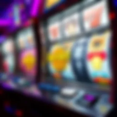 Close-Up of Pop Culture Slot Machine Close-up of a spinning slot machine featuring pop culture icons