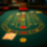 A detailed layout of a blackjack table with various betting options