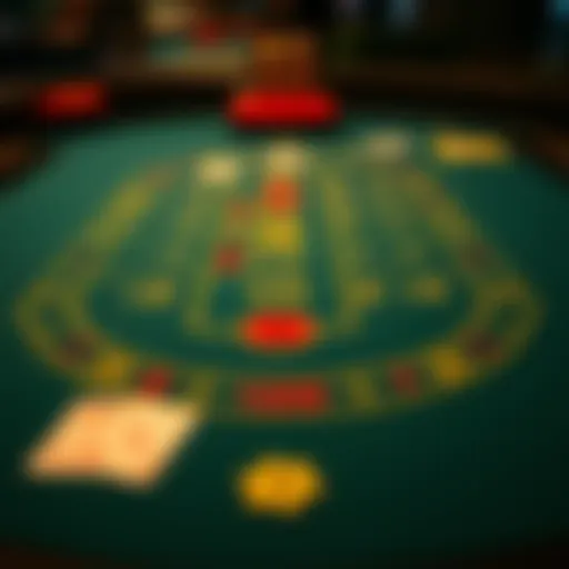A detailed layout of a blackjack table with various betting options
