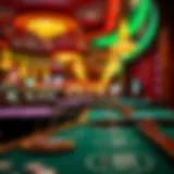 A vibrant casino scene showcasing gaming tables and bright lights