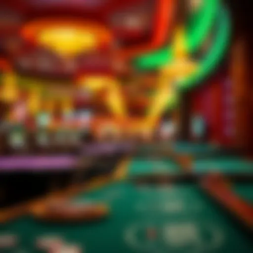 A vibrant casino scene showcasing gaming tables and bright lights