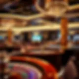Luxurious casino interior featuring roulette tables