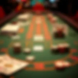 Baccarat table with cards and chips arranged strategically