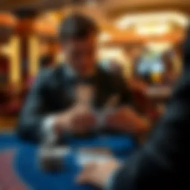 Player Analyzing Baccarat Cards Close-up of a player analyzing cards in a casino environment