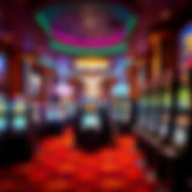 Vibrant gaming floor filled with an array of slot machines and tables