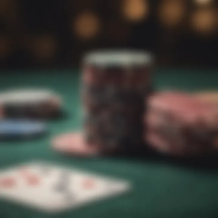 A close-up of poker chips and cards symbolizing real money stakes