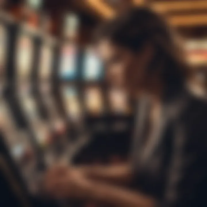 A close-up of a player engaging intensely with a slot machine