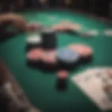 A detailed view of an online poker table with cards and chips