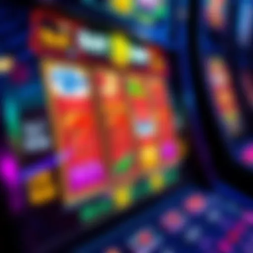 Virtual Slot Machine Interface A close-up view of a virtual slot machine interface showcasing vibrant reels and symbols.