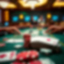 A detailed view of Pai Gow Progressive setup with cards and chips