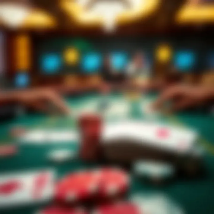 A detailed view of Pai Gow Progressive setup with cards and chips