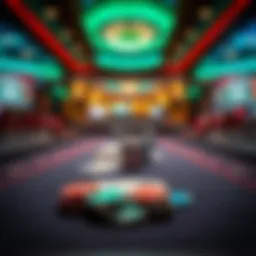 A poker table showcasing virtual chips and cards in a digital setting.