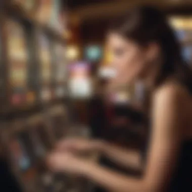 A close-up of a player engaging with a slot machine, emphasizing the gaming experience.