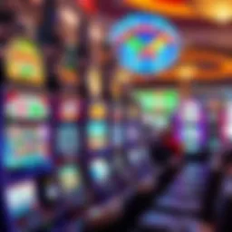 A vibrant slot machine display showcasing various themed games