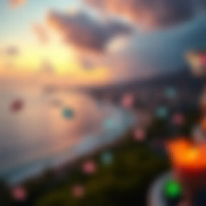 Digital Evolution on Puerto Rico's Coast A panoramic view of Puerto Rico's coastline with digital gambling icons overlay